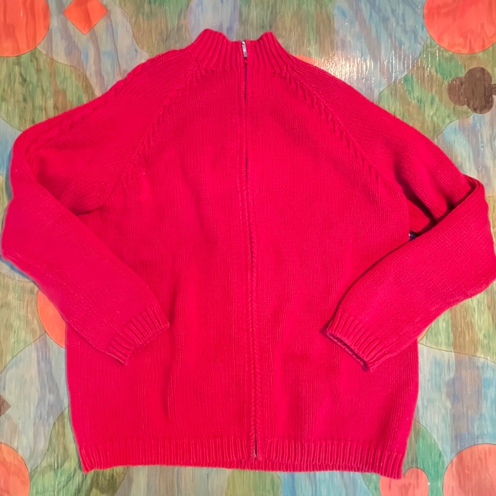 VTG Liz Claiborne Lizsport Cardigan Womens Medium Red Holiday Winter Sweater